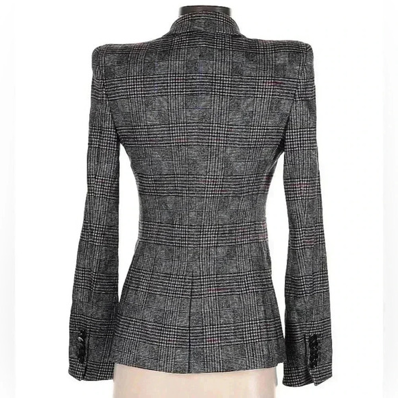 Veronica Beard Brock Dickey Jacket 0 Blazer Wool Grey Plaid Strong Shoulder $695 - Picture 14 of 16
